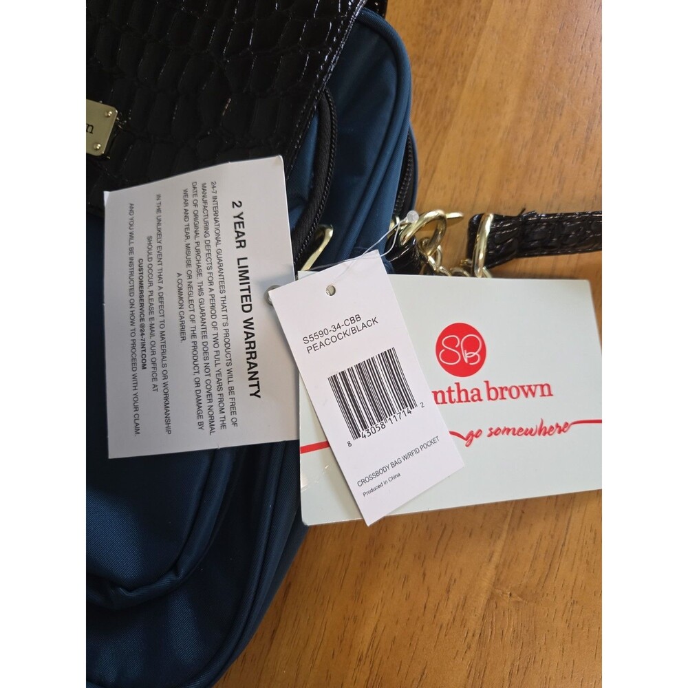 Samantha Brown RFID Travel Crossbody Bag Peacock & Black New - Picture 3 of 9